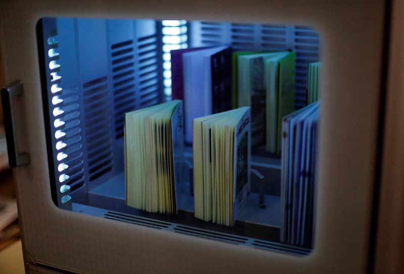 A ultraviolet sterilising machine cleaning library books, amid the coronavirus