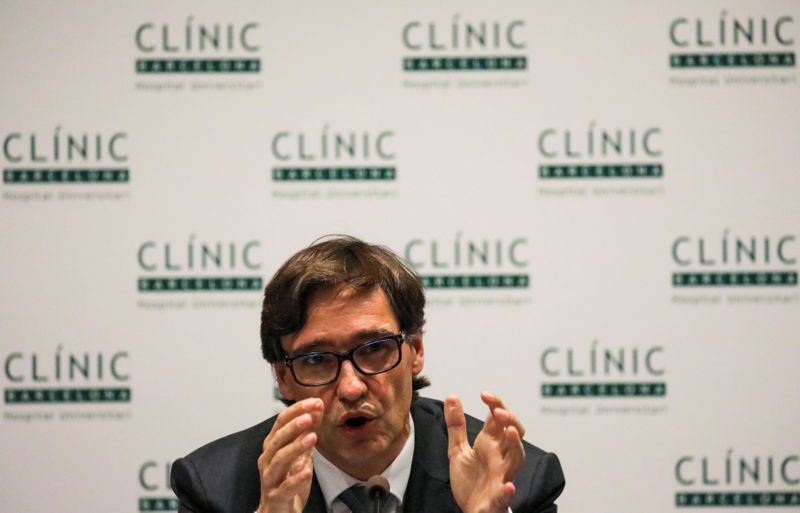 Spain’s Health Minister Salvador Illa attends a news conference at