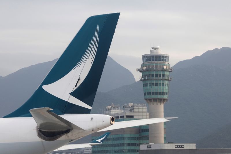FILE PHOTO: A Cathay Pacific aircraft is seen in front