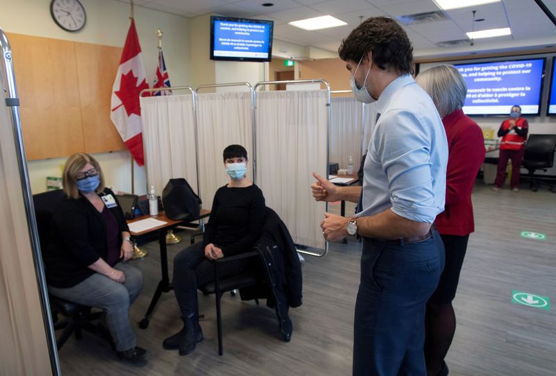 FILE PHOTO: Canadian PM Trudeau attends first COVID-19 vaccinations in