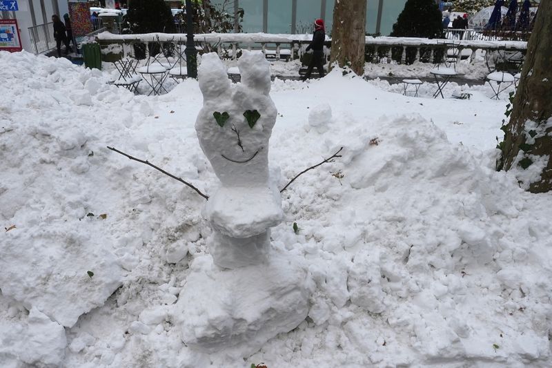 A snow sculpture is pictured at Bryant Park in New