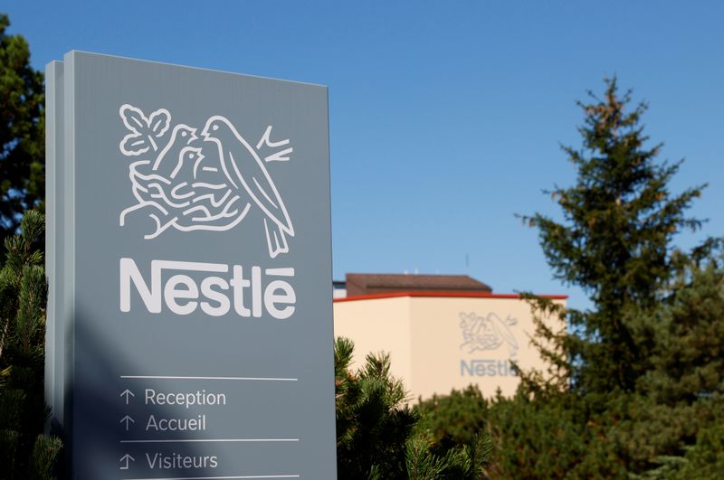 Logo is pictured on the Nestle research center in Lausanne