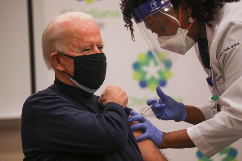 U.S. President-elect Joe Biden receives a dose of a COVID-19