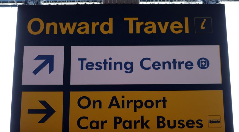 FILE PHOTO: Testing centre signage is seen outside the terminal