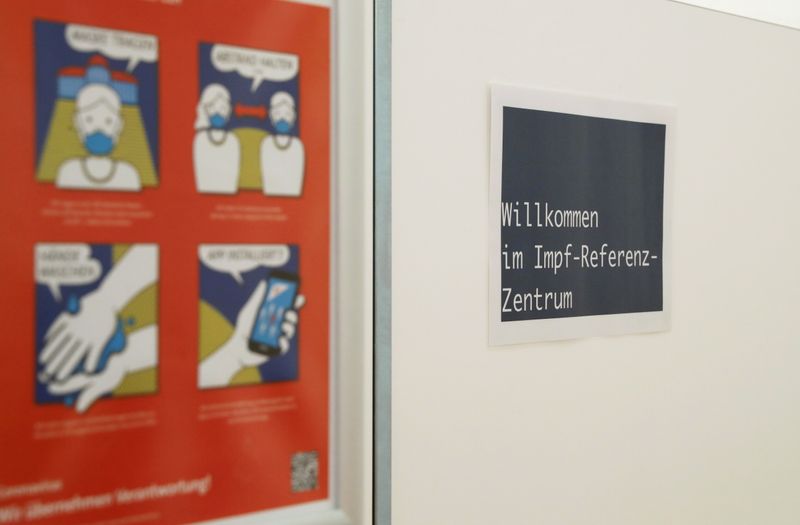 A poster is seen at the vaccination reference center in