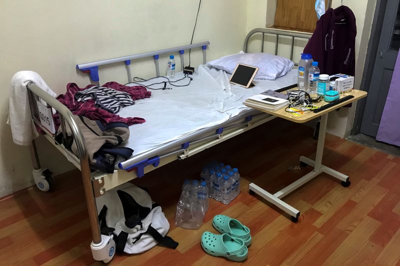 The bed of Shoon Naing during her quarantine is pictured