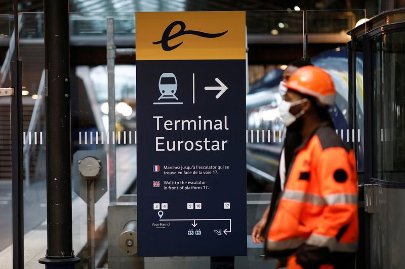 An information board is displayed at the Eurostar terminal at