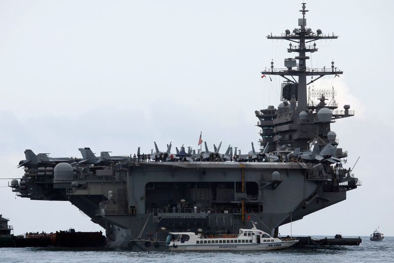 The aircraft carrier Theodore Roosevelt (CVN-71) is seen while entering