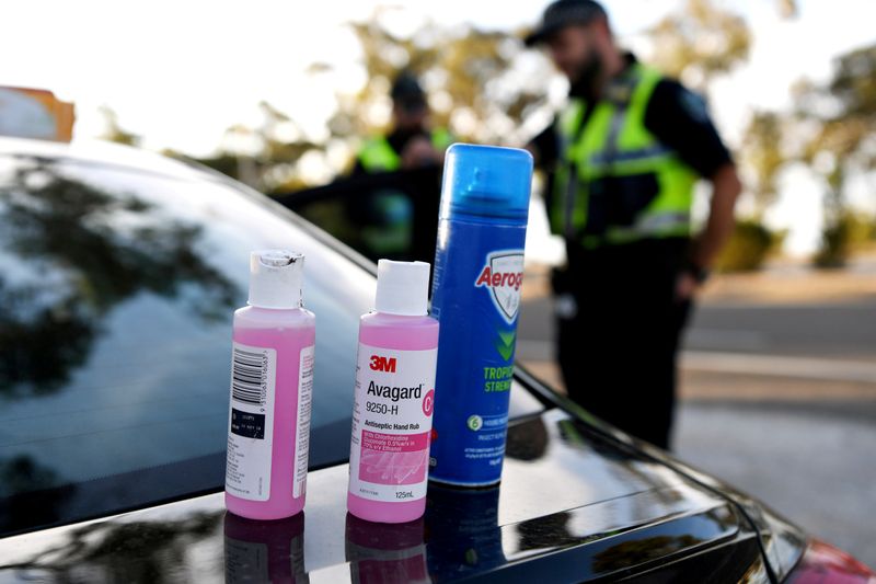 FILE PHOTO: Disinfectant products are seen on a car whilst