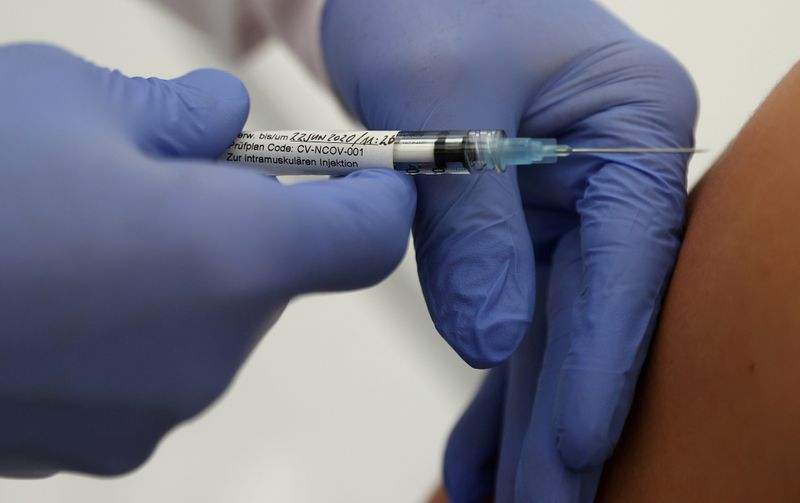FILE PHOTO: Professor Gottfried Kremsner injects a vaccination against the