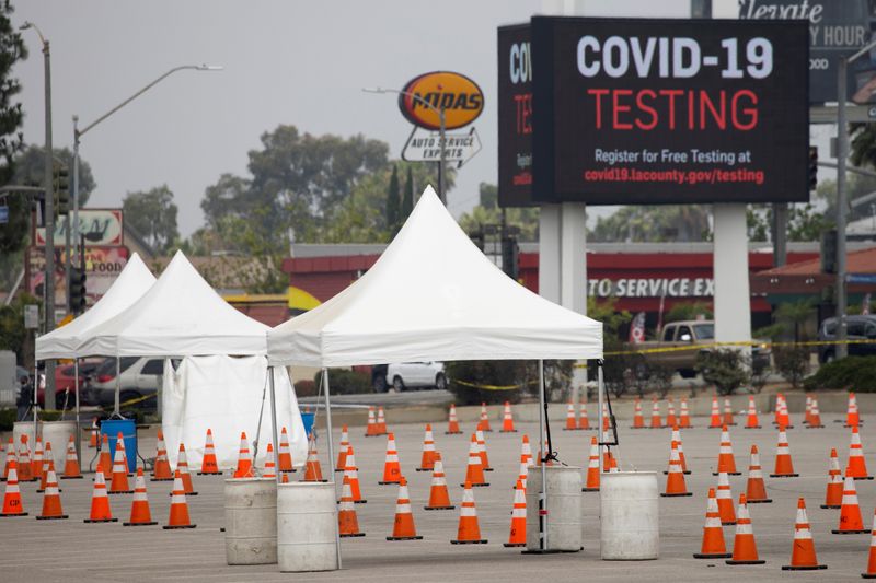 FILE PHOTO: A drive-in COVID-19 testing center is shown empty