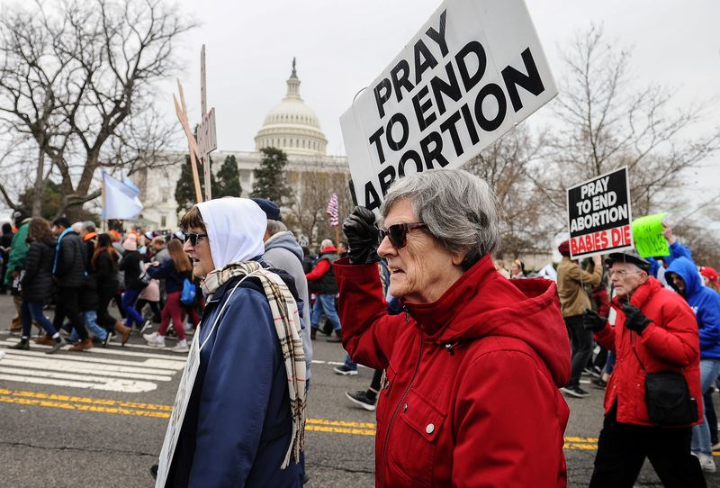 FILE PHOTO: Anti-abortion demonstrators pass the U.S. Capitol during the