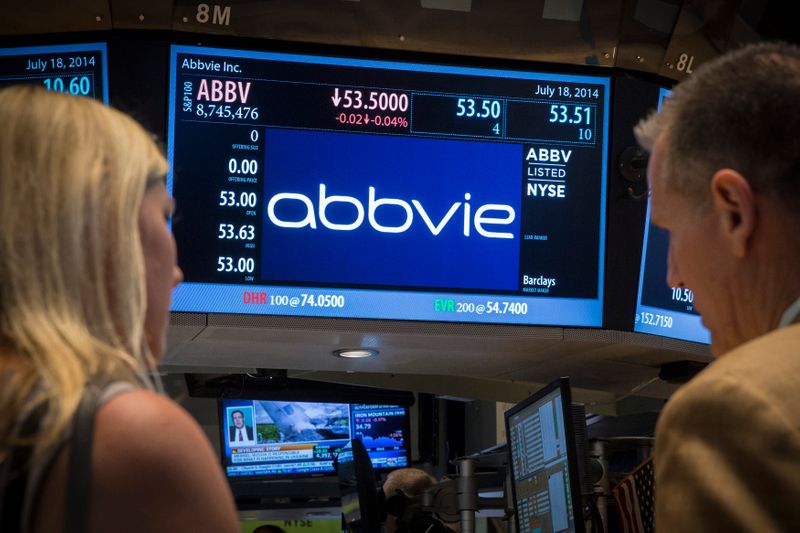 A screen displays the share price for pharmaceutical maker AbbVie