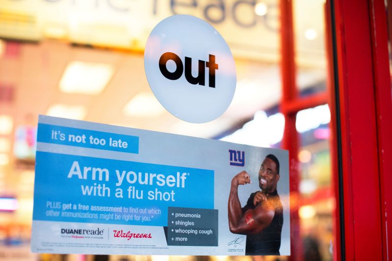 FILE PHOTO: A sign advertising the availability of flu shots