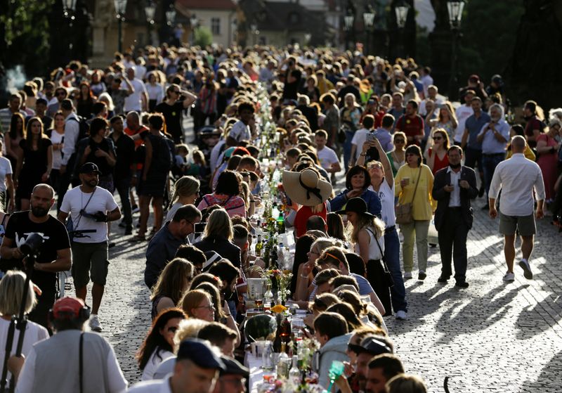 FILE PHOTO: Residents dine at the medieval Charles Bridge in