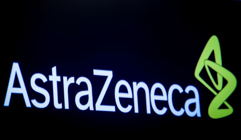 FILE PHOTO: Logo of AstraZeneca is displayed on a screen