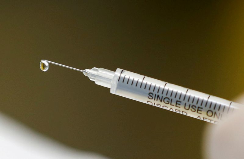 FILE PHOTO: A syringe with a vaccine is seen ahead