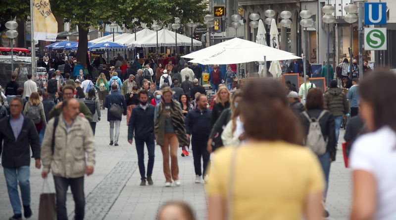 People stroll downtown in Munich