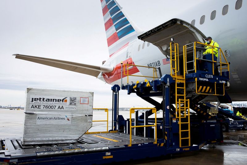 FILE PHOTO: A cargo plane is unloaded at Philadelphia International