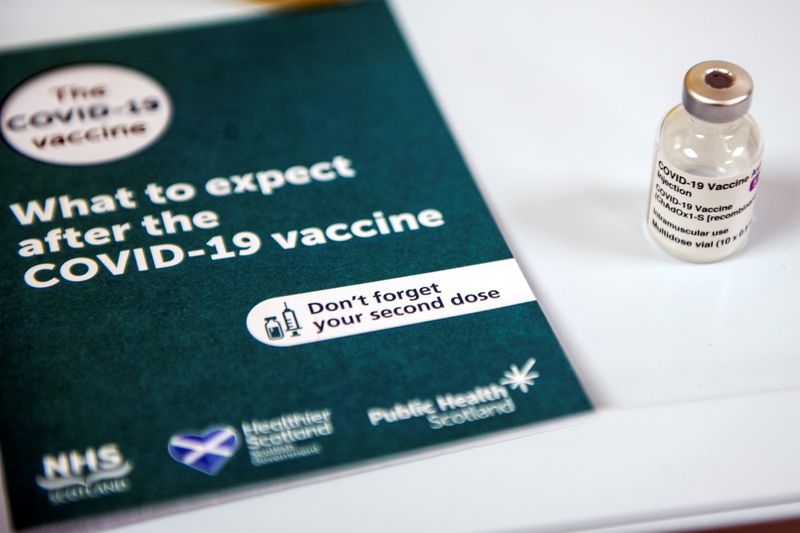 A vial of the Oxford University/AstraZeneca COVID-19 vaccine is seen