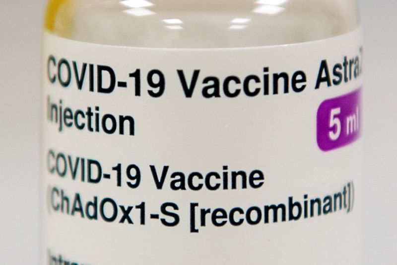 A vial of the Oxford University/AstraZeneca COVID-19 vaccine is seen