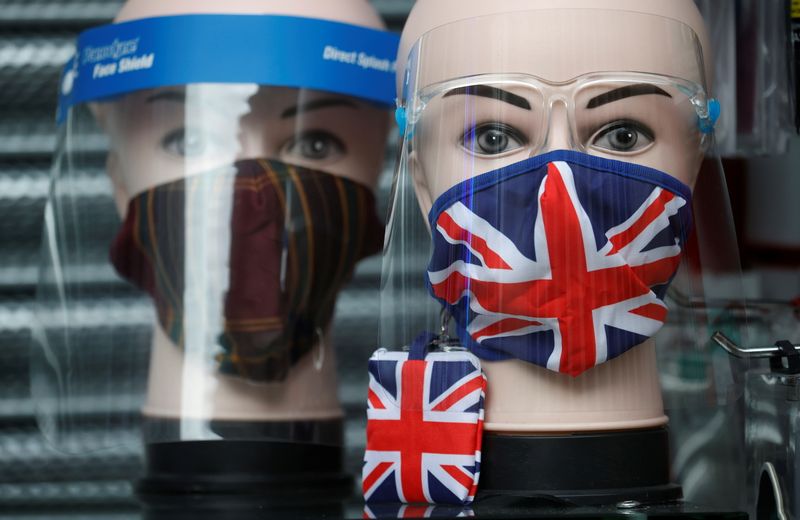 A Union Jack design face mask is seen for sale