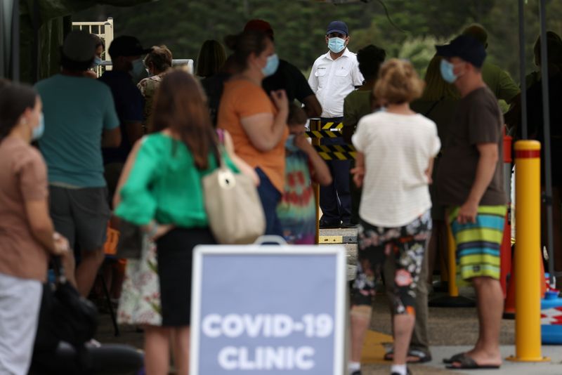 The queue at a coronavirus disease testing clinic is pictured