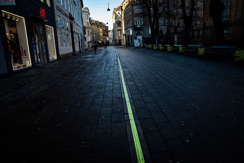 A view of a deserted Stroeget street amid the coronavirus