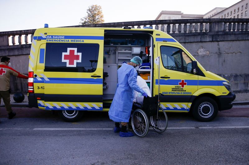 An ambulance with a COVID-19 patient is seen in Santa