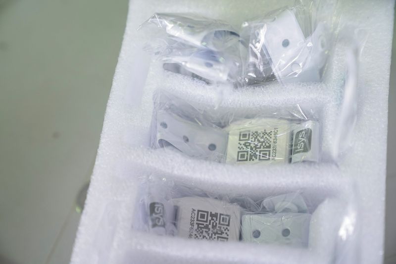 A box of quarantine tracking bracelets is seen at a