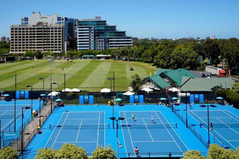 Quarantined Australian Open tennis players train in a restricted area
