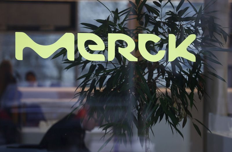 A logo of drugs and chemicals group Merck KGaA is
