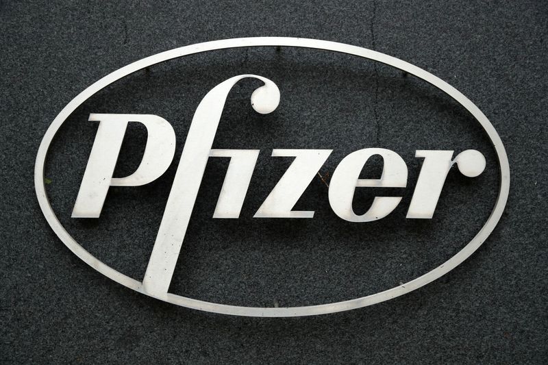The Pfizer logo is seen at their UK commercial headquarters