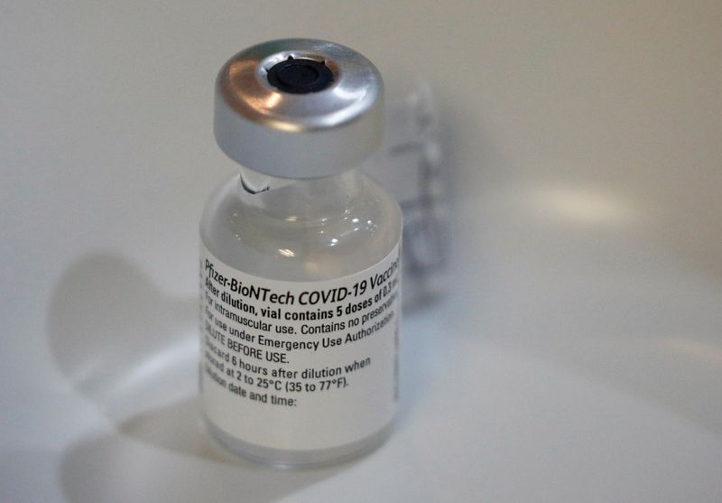 FILE PHOTO: A vial of Pfizer-BioNTech vaccine is pictured in