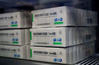 FILE PHOTO: Sinopharm’s China National Biotec Group (CNBG) vaccine boxes