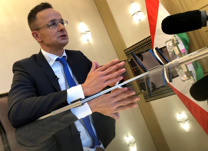 FILE PHOTO: Hungarian Foreign Minister Szijjarto attends an interview with