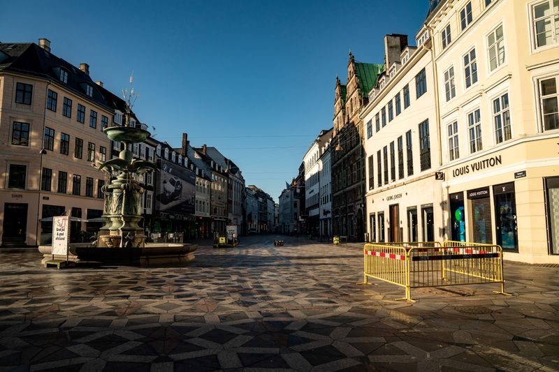 FILE PHOTO: A view of a deserted Stroeget street amid