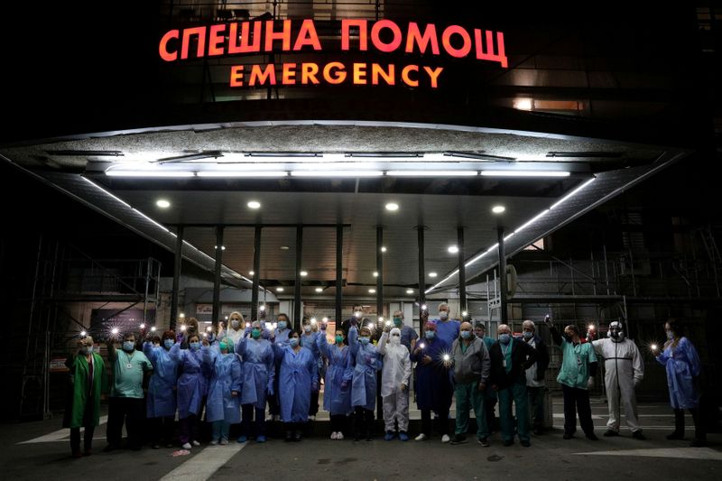 FILE PHOTO: Medical personnel from Sofia’s biggest emergency hospital participate