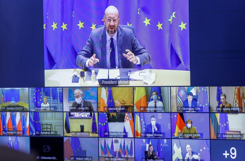 FILE PHOTO: Videoconference of EU leaders to discuss COVID-19