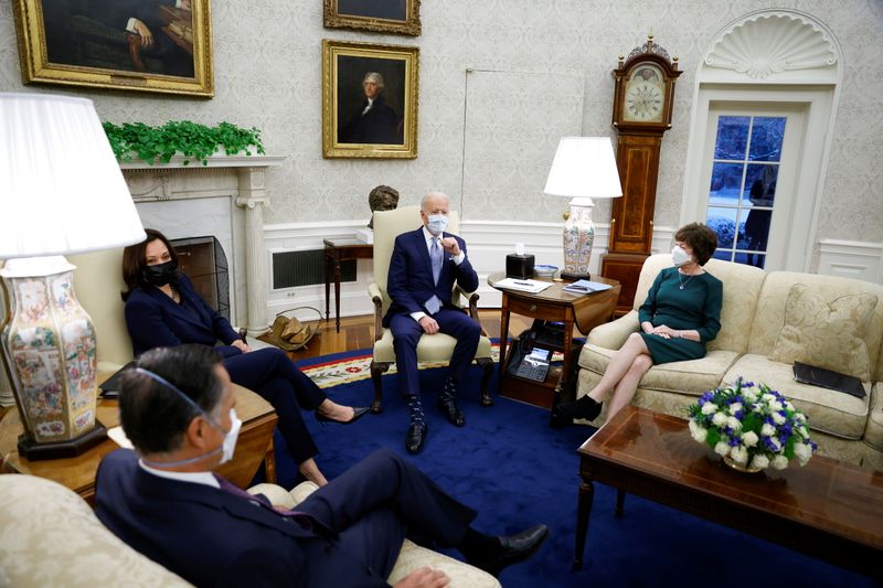 U.S. President Biden and Vice President Harris meet with a