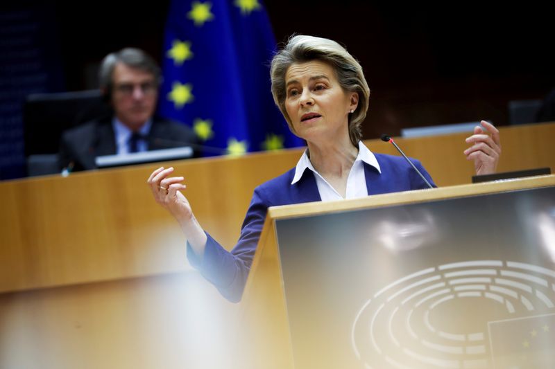 FILE PHOTO: European Commission President Ursula Von Der Leyen addresses