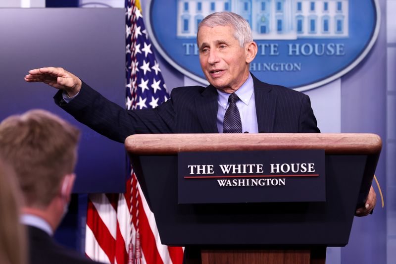 FILE PHOTO: Fauci addresses the daily press briefing at the