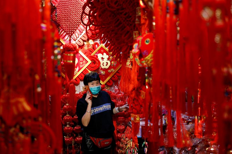 FILE PHOTO: Market selling ornaments ahead of the Chinese Lunar