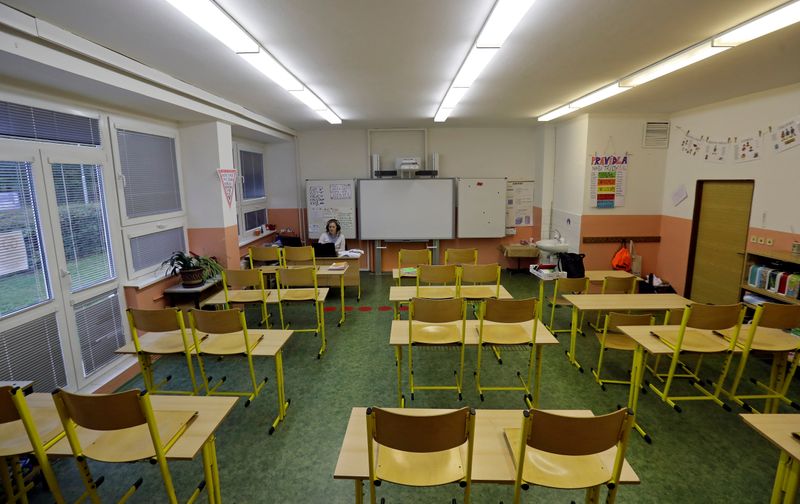 FILE PHOTO:  Teachers at closed schools in Prague