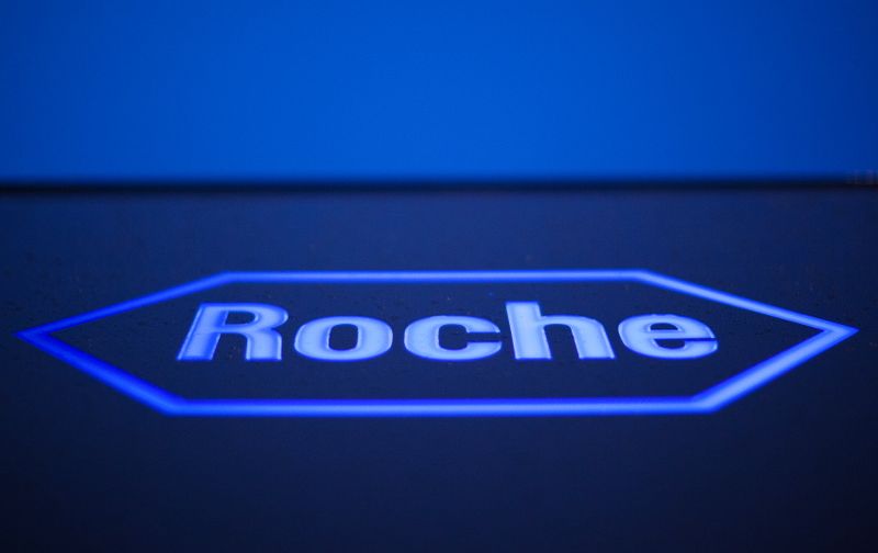 FILE PHOTO: Logo of Swiss pharmaceutical company Roche is pictured