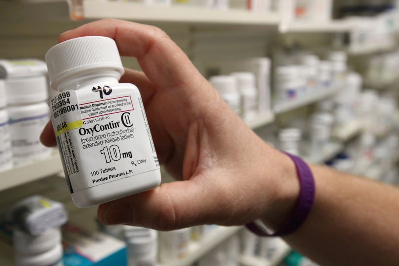 FILE PHOTO: A pharmacist holds a bottle OxyContin made by