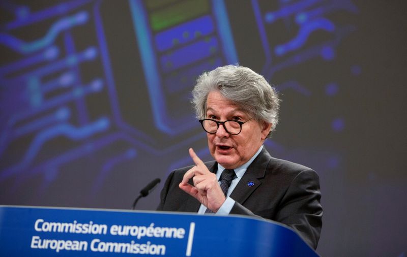 European Commissioner for Internal Market Thierry Breton attends a news