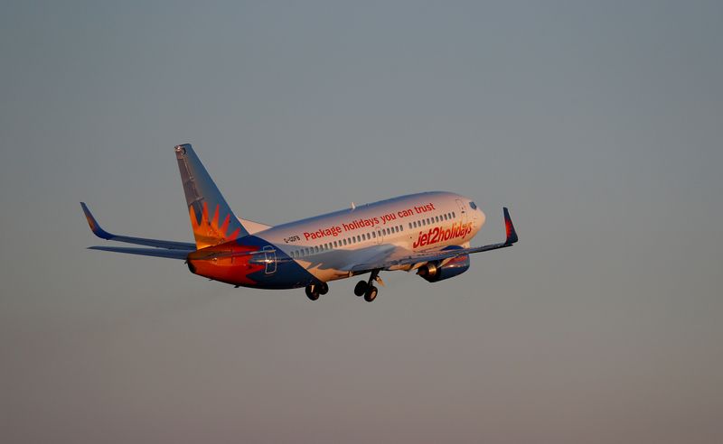 FILE PHOTO: A Jet2 Boeing 737 airplane takes off from