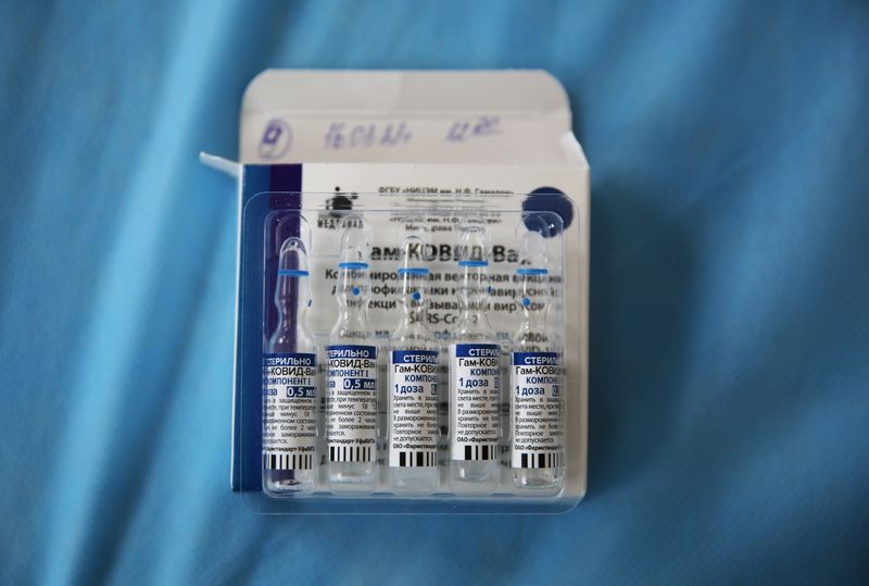 Vials of COVID-19 vaccine are pictured in a medical train in