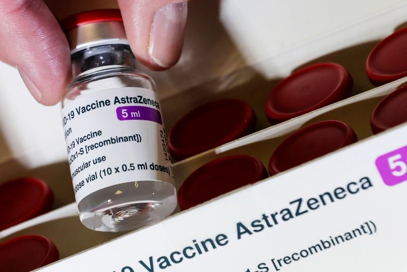Vial with the AstraZeneca’s coronavirus disease (COVID-19) vaccine is pictured